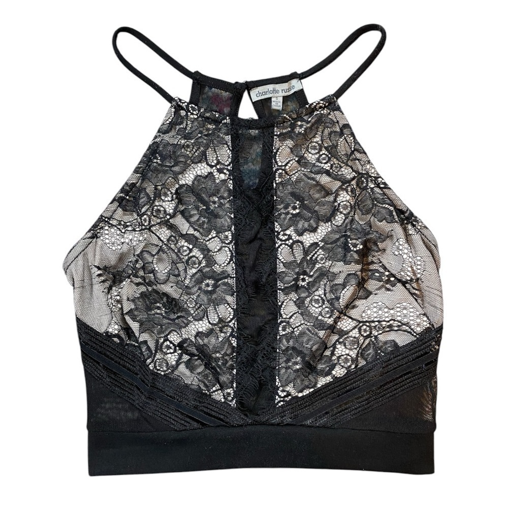 Vintage Y2K Charlotte Russe Black Lace Top Size Small